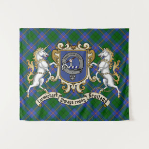 Carmichael Clan Abzeichen & Unicorns w/Tartan   Wandteppich