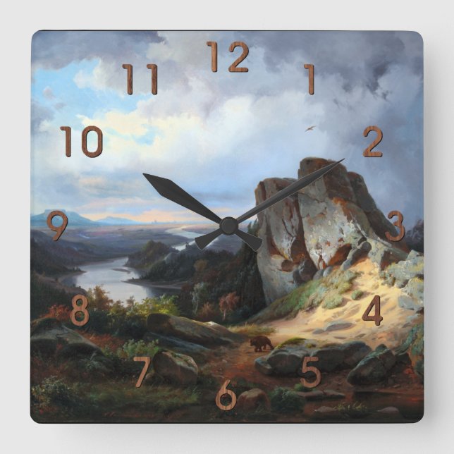 Carmiencke - Western Landscape Bear Square Wall Cl Quadratische Wanduhr (Vorderseite)