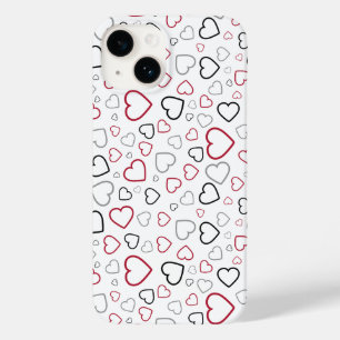Carmin Red Gray Happy Hearts Muster Case-Mate iPhone 14 Hülle