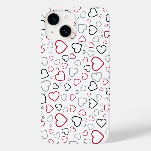 Carmin Red Gray Happy Hearts Muster Case-Mate iPhone Hülle (Rückseite)