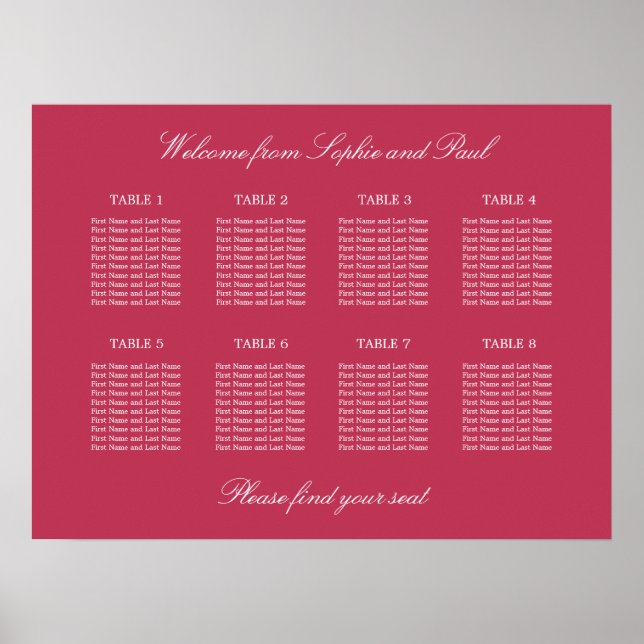Carmine Magenta 8 Tischkarten Poster (Vorne)