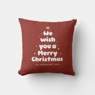Carmine Red Merry Christmas Tree Typografie Kissen