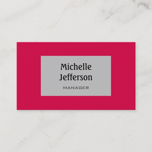 Carmine Red Silver Gray Trendy Business Card Visitenkarte (Vorderseite)