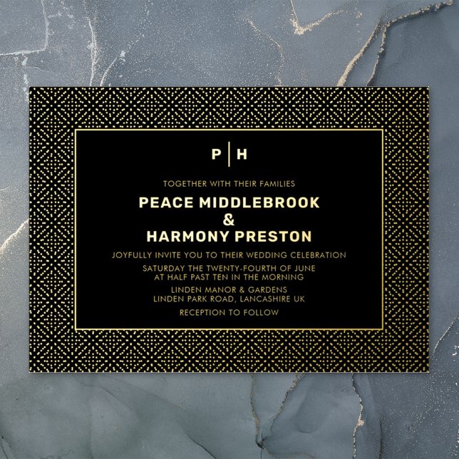 Carnaby Confetti Gold Black Wedding Folieneinladung (Von Creator hochgeladen)