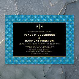 Carnaby Confetti Gold Blue Black Wedding Folieneinladung