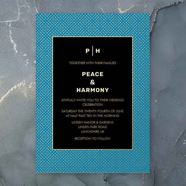 Carnaby Confetti Gold Blue Black Wedding Folieneinladung (Von Creator hochgeladen)