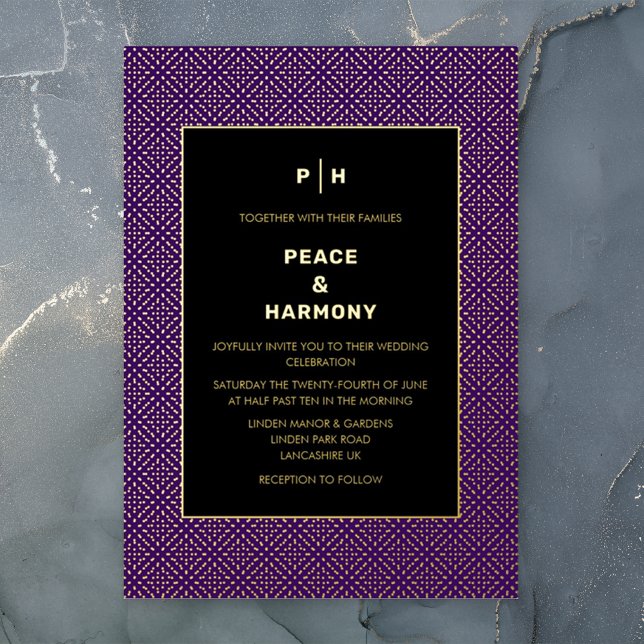Carnaby Confetti Gold Lila Black Wedding Folieneinladung (Von Creator hochgeladen)