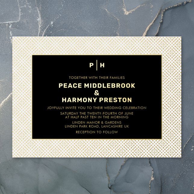 Carnaby Confetti Gold White Black Wedding Folieneinladung (Von Creator hochgeladen)