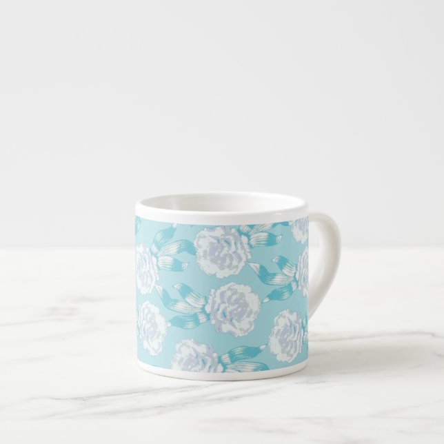Carnation aqua blue pattern coffee espresso Tasse (Vorderseite Rechts)