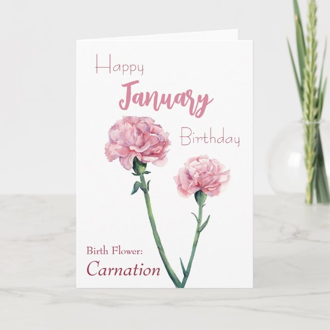 Carnation Birth Blume Januar Geburtstag Karte (Vorderseite)