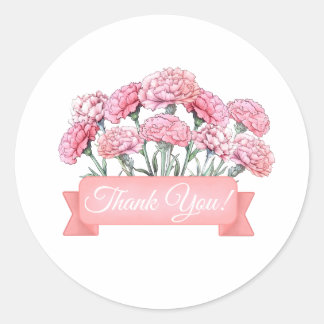 Carnation Blume mit Banner Floral Vielen Dank Runder Aufkleber