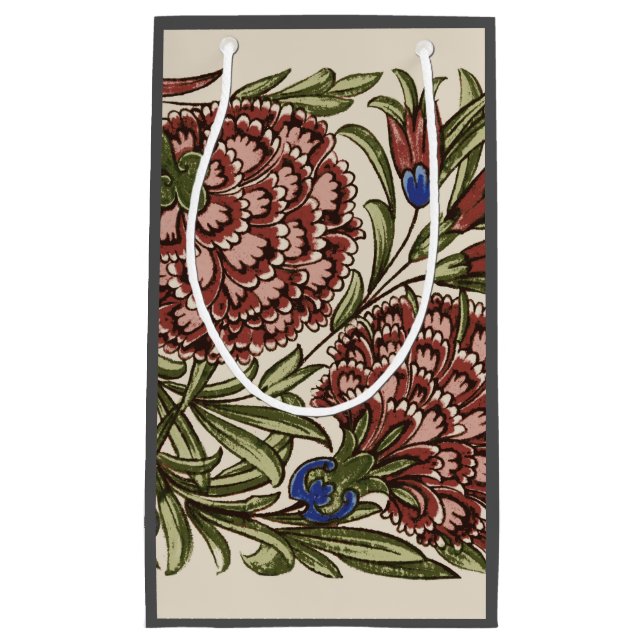 Carnation Blume Tile Antique Rustikale Kunst Kleine Geschenktüte (Vorderseite)