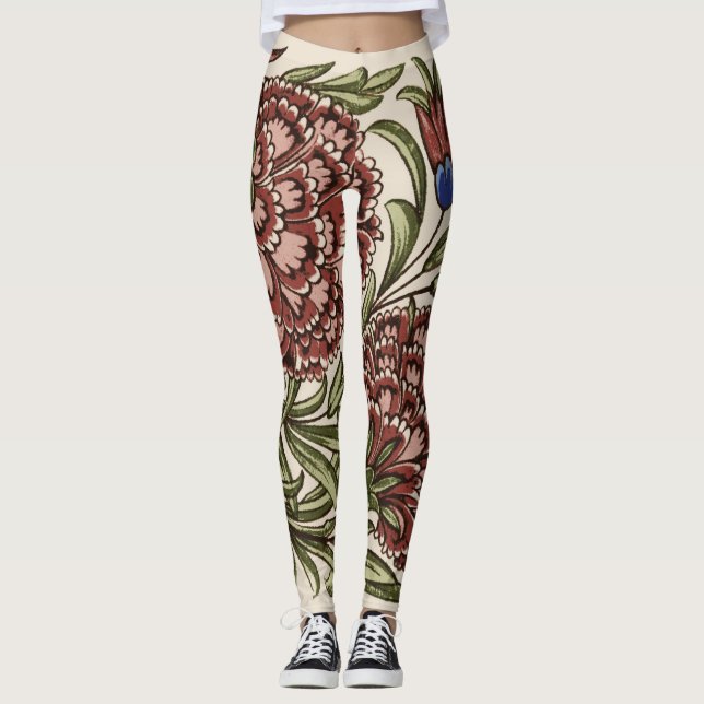 Carnation Blume Tile Antique Rustikale Kunst Leggings (Vorderseite)