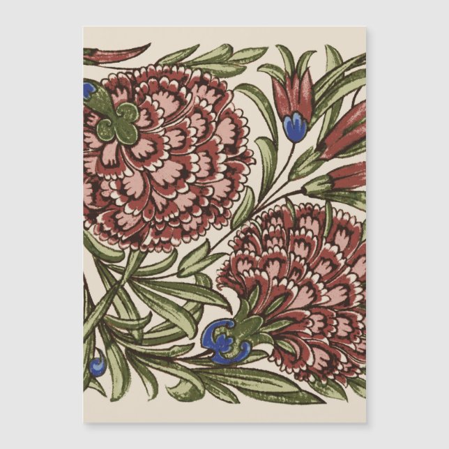 Carnation Blume Tile Antique Rustikale Kunst Magnetkarte (Vorderseite)