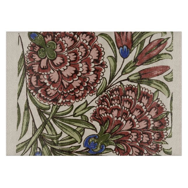 Carnation Blume Tile Antique Rustikale Kunst Schneidebrett (Vorderseite)