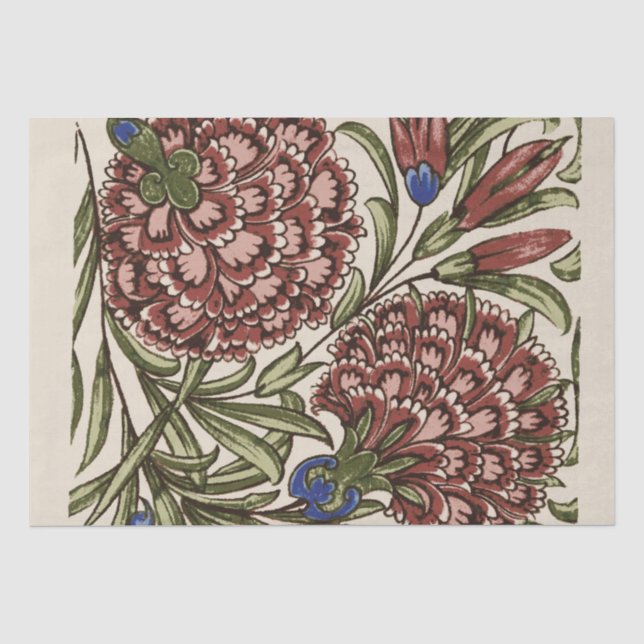 Carnation Blume Tile Antique Rustikale Kunst Seidenpapier (Vorderseite)