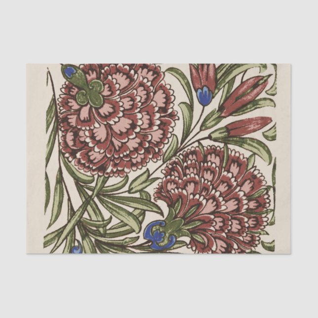 Carnation Blume Tile Antique Rustikale Kunst Seidenpapier (Vorderseite)