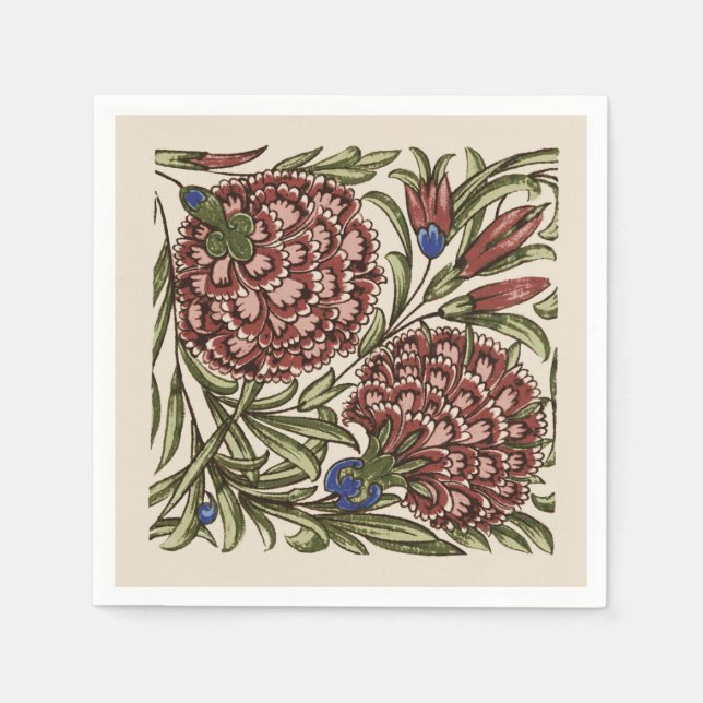 Carnation Blume Tile Antique Rustikale Kunst Serviette (Vorderseite)