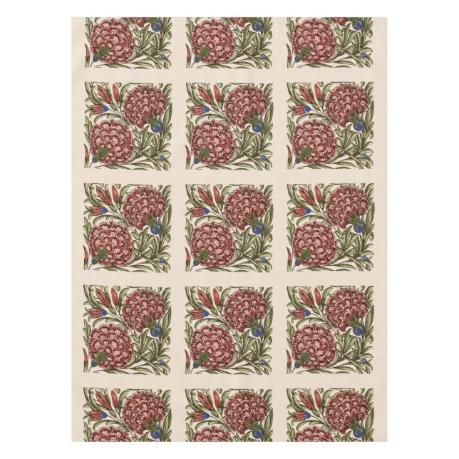 Carnation Blume Tile Antique Rustikale Kunst Tischdecke (Vorderseite)