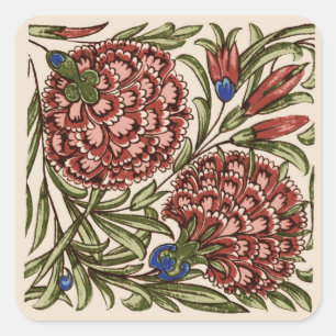 Carnation Blume Tile Antiquitäten Kunst Quadratischer Aufkleber