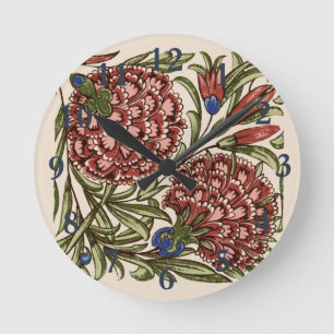 Carnation Blume Tile Antiquitäten Kunst Runde Wanduhr
