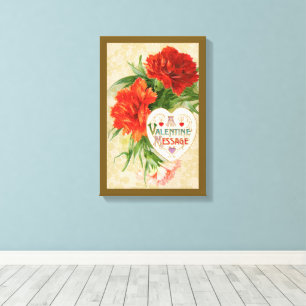 Carnation-Blume, Vintage Valentintagsbotschaft Leinwanddruck