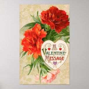 Carnation-Blume, Vintage Valentintagsbotschaft Poster