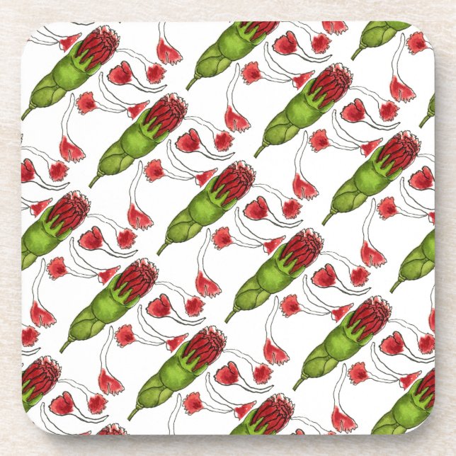 "Carnation Bud Tiled Pattern" Blumenmuster Unterse Getränkeuntersetzer (Vorderseite)