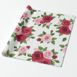 Carnation Crimson Red Pink Roses Wrapping Paper Geschenkpapier