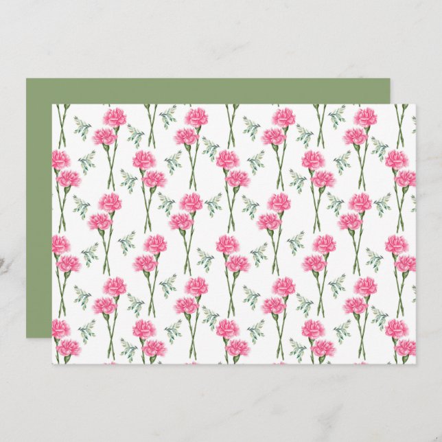Carnation Floral Botanical Note Card Mitteilungskarte (Vorne/Hinten)