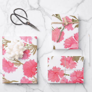 Carnation Floral Wasserfarbe Eleganter Muttertag Geschenkpapier Set