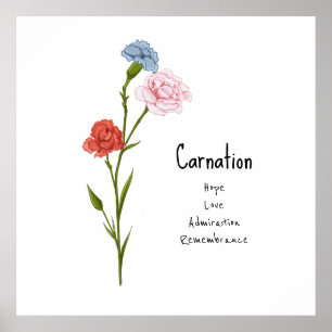Carnation January Birth Blume Wasserfarbe Kunst Poster