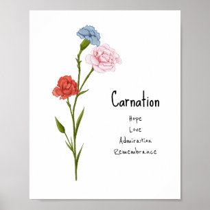 Carnation January Birth Blume Wasserfarbe Kunst Poster