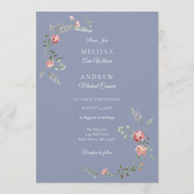 Carnations and Blue Wedding Invitation Suite Einladung (Vorderseite)