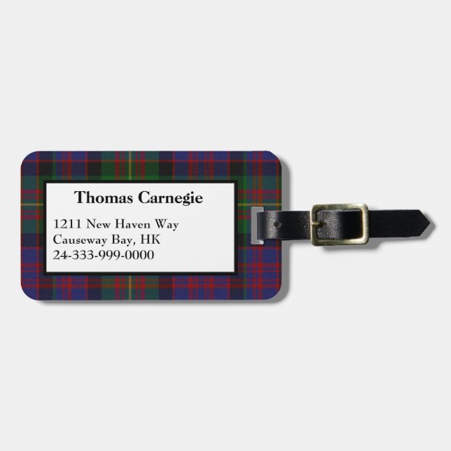 Carnegie Tartan Karierte Gepäckmarke Gepäckanhänger (Vorderseite horizontal)