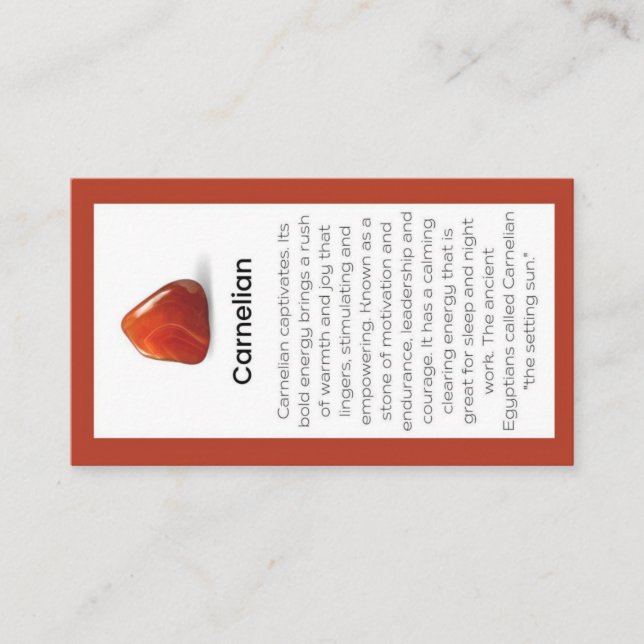 Carnelian Crystal Meaning Juwelier Display Card Visitenkarte (Vorderseite)