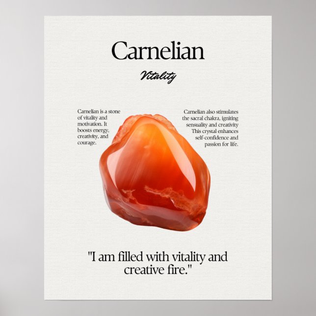 Carnelian Gem Crystal Meaning Card Poster (Vorne)