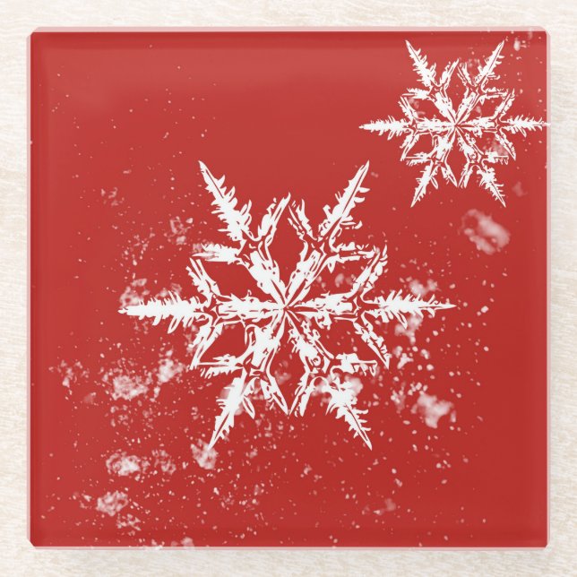 Carnelian Red Snowflake Glass Untersetzer (Vorderseite)