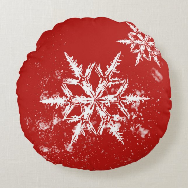 Carnelian Red Snowflake Runde Winterkissen Rundes Kissen (Vorderseite)