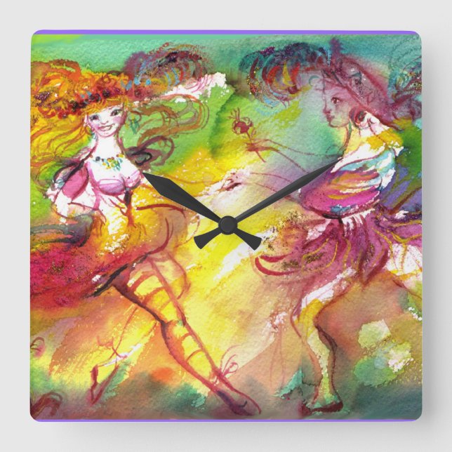 CARNIVAL BALLET / Venezianische Masquerade, Tanzmu Quadratische Wanduhr (Vorderseite)