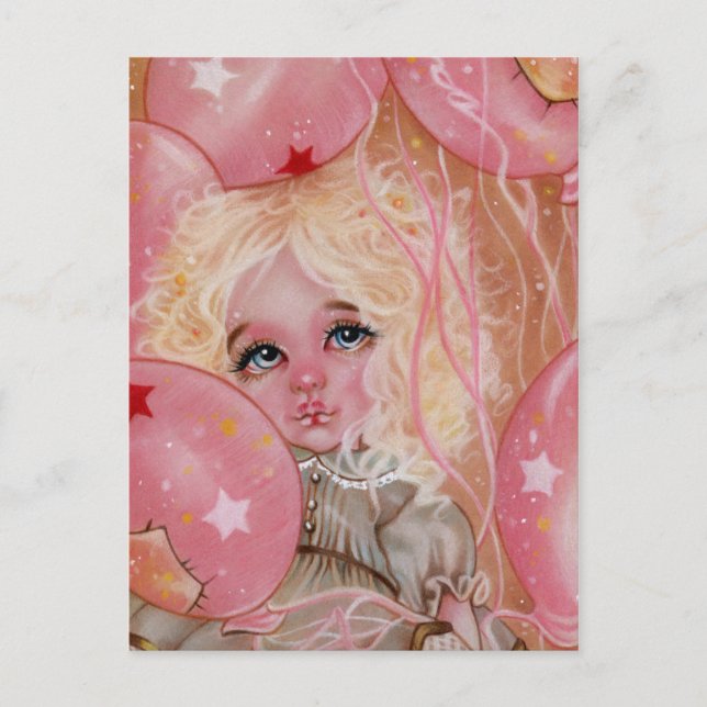 Carnival Balloons Pink Little Girl Postcard Postkarte (Vorderseite)