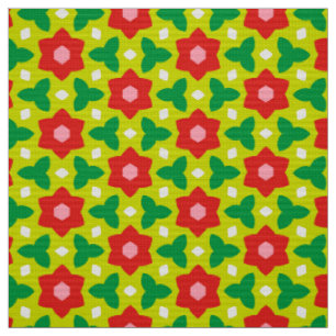 CARNIVAL - Blume mit roter Geometrie auf grüner Bl Stoff