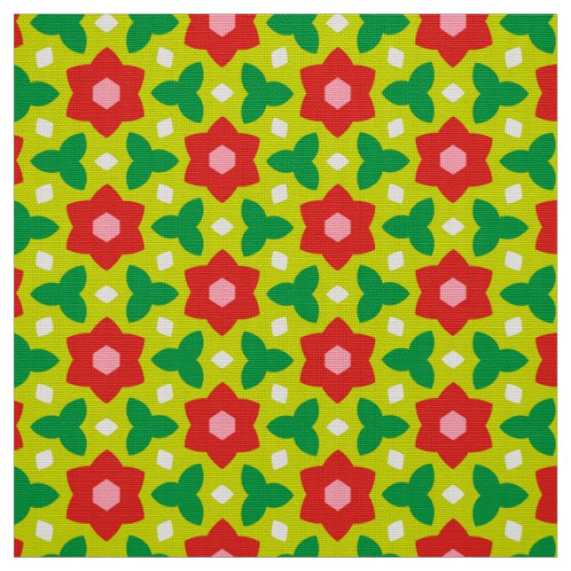 CARNIVAL - Blume mit roter Geometrie auf grüner Bl Stoff (Muster)