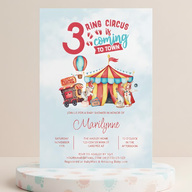Carnival Circus Triplets Babydusche Einladung (Von Creator hochgeladen)