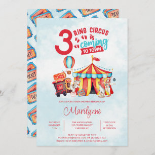 Carnival Circus Triplets Babydusche Einladung