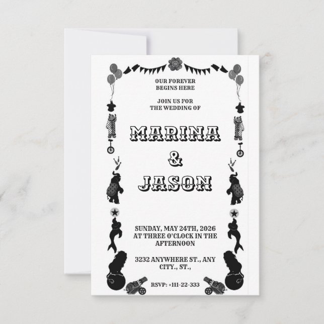 Carnival festival black and white save the date (Vorderseite)