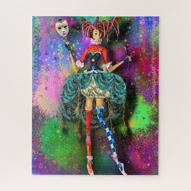 Carnival Girl - Clown Joker Jester - Malerei Puzzle (Vertikal)
