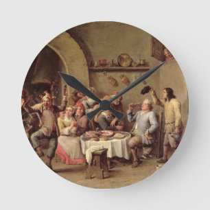 Carnival: 'Le Roi Boit', 1690 (oil on copper) Runde Wanduhr