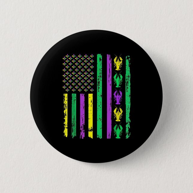 Carnival Mardi Gras Usa American Flag Crawfish Par Button (Vorderseite)