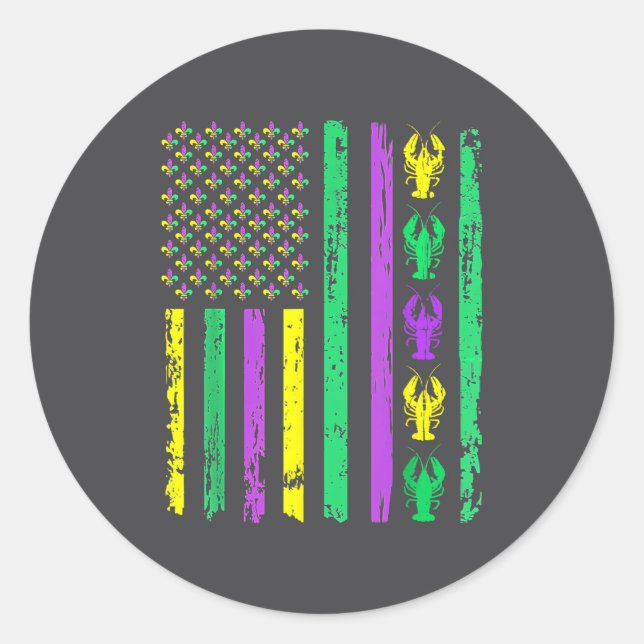 Carnival Mardi Gras Usa American Flag Crawfish Par Runder Aufkleber (Vorderseite)